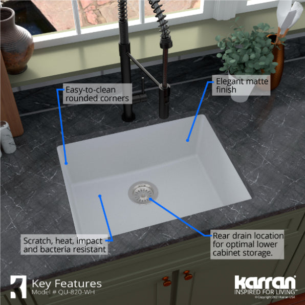 Quartz Composite White Kitchen Sink Matte 6