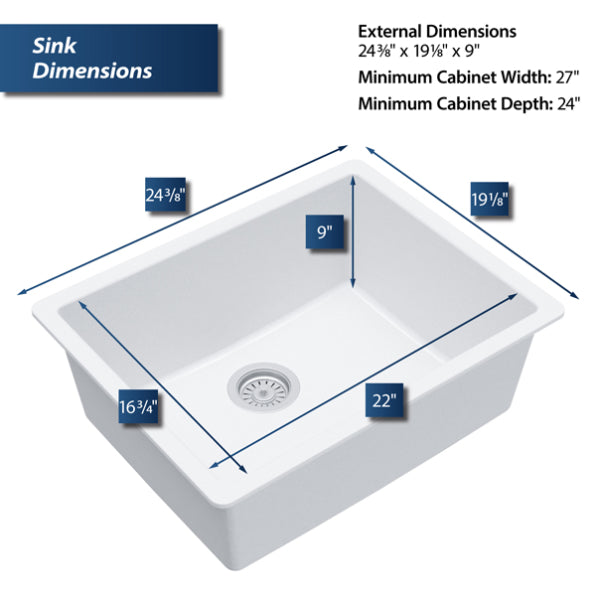 Quartz Composite White Kitchen Sink Matte 3