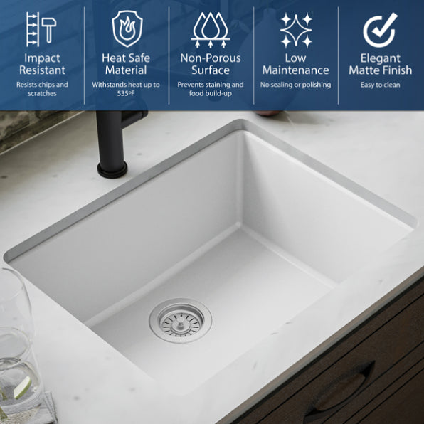 Quartz Composite White Kitchen Sink Matte 5