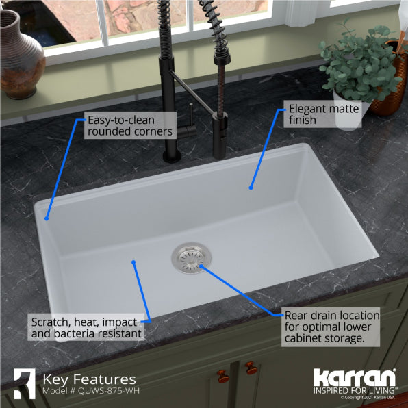 Quartz Composite White Kitchen Sink Matte 5