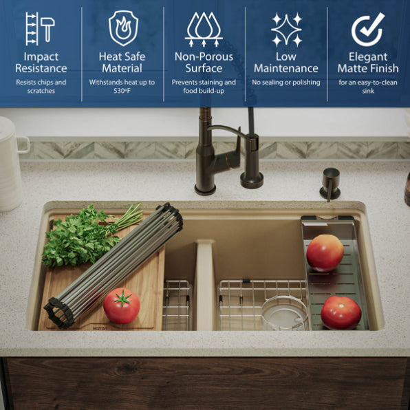 Quartz Composite Bisque Kitchen Sink Matte 5