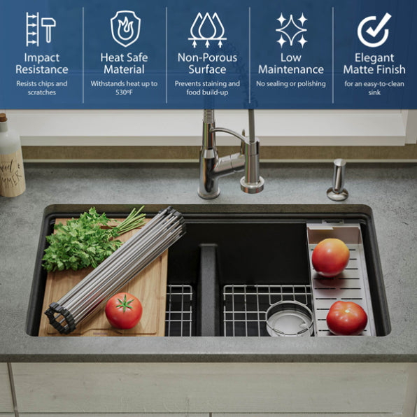 Quartz Composite Black Kitchen Sink Matte 5