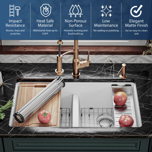 Quartz Composite White Kitchen Sink Matte 5