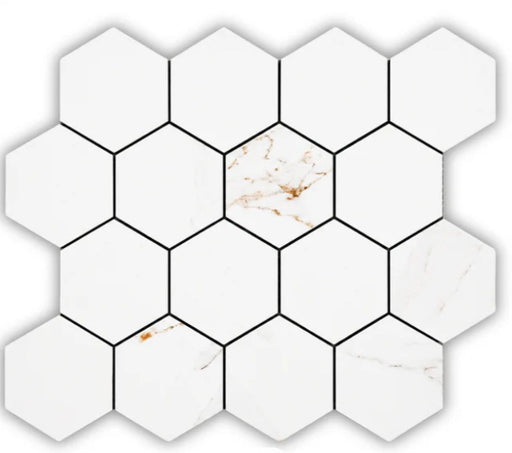 Regal Carrara 3" Hexagon White Porcelain Mosaic - 10.24" x 11.81"