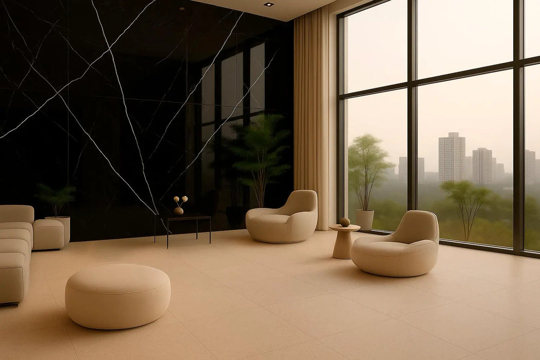 Nero Marquina Porcelain Black Tile Polished 4