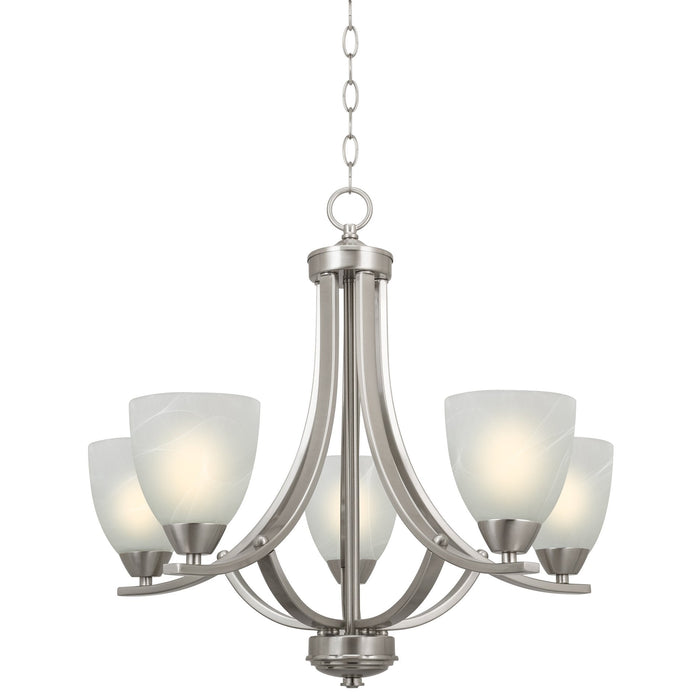 Weston Brushed Nickel 5 Light Contemporary Large Hanging Chandelier - 24"