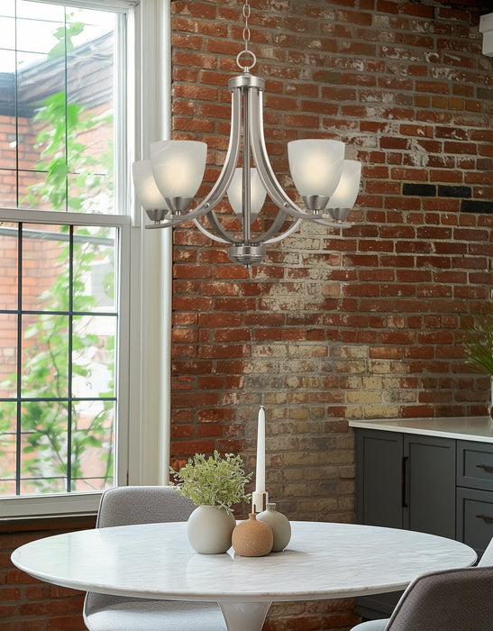 Weston Brushed Nickel 5 Light Contemporary Large Hanging Chandelier - 24" - View 3