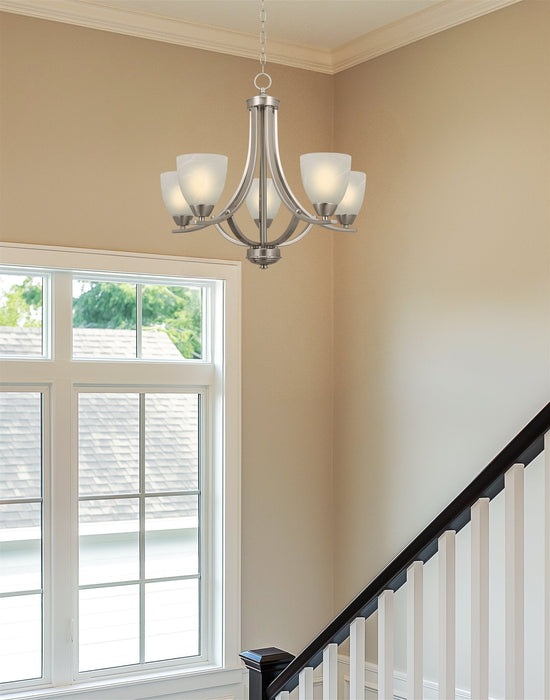 Weston Brushed Nickel 5 Light Contemporary Large Hanging Chandelier - 24" - View 6
