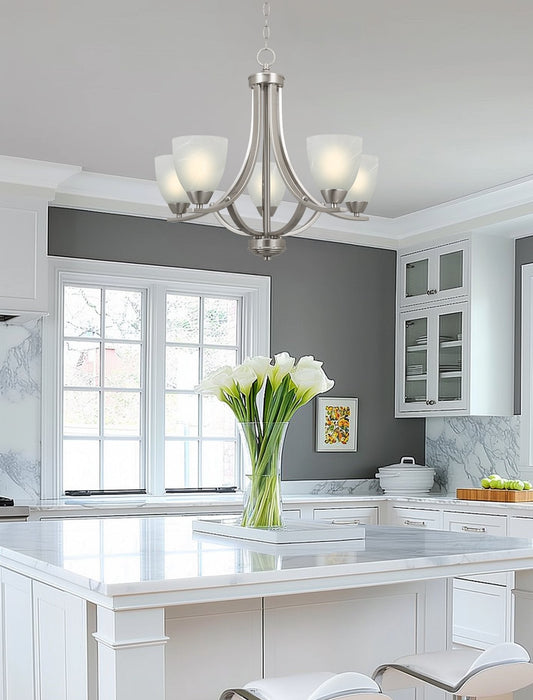Weston Brushed Nickel 5 Light Contemporary Large Hanging Chandelier - 24" - View 7