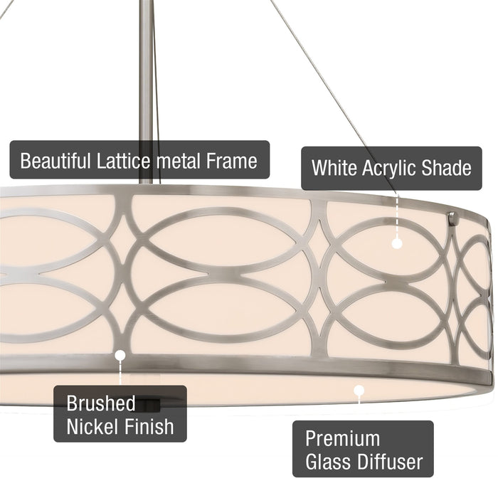 Sienna Brushed Nickel 3 Light Metal Drum Chandelier - 17.5" - View 2