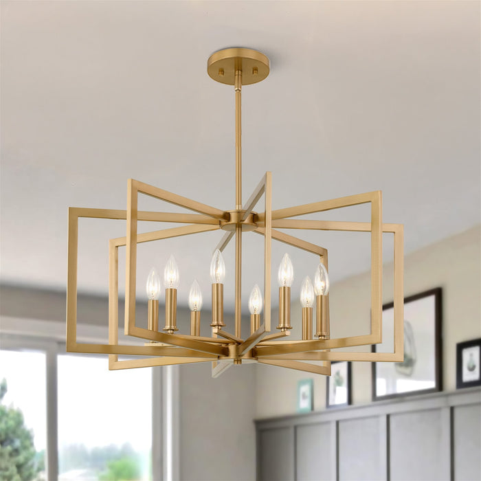 Glam Cool Brass 8 Light Modern Geometric Chandelier - 27.25" - View 8