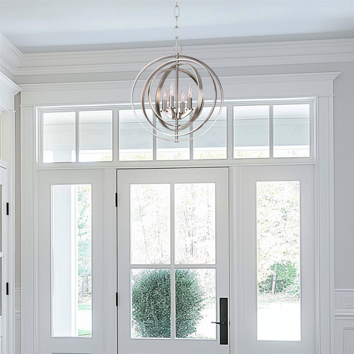 Orbits Brushed Nickel 4 Light Modern Sphere/Orb Chandelier - 18" - View 5