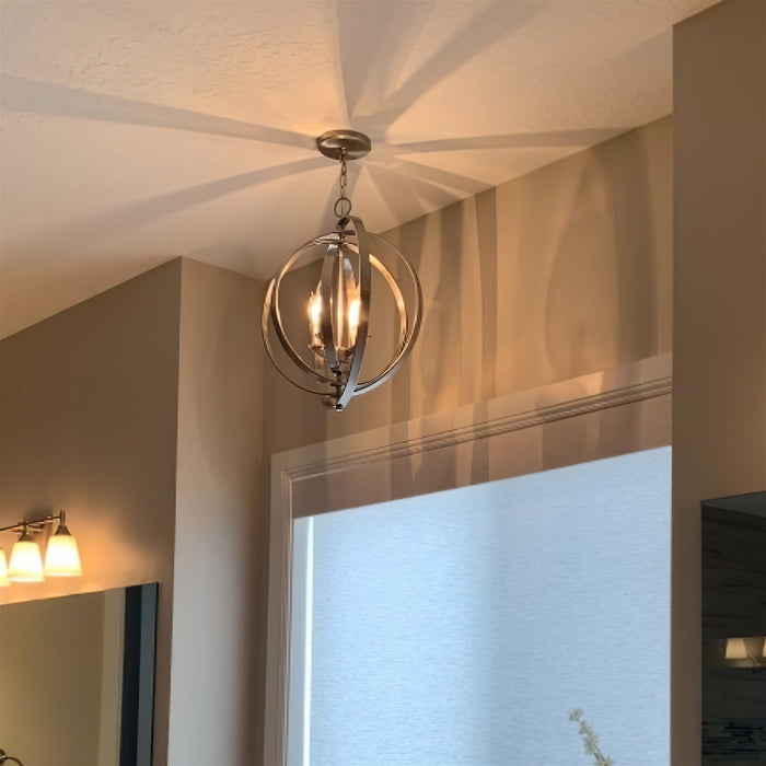 Orbits Brushed Nickel 4 Light Modern Sphere/Orb Chandelier - 18" - View 6