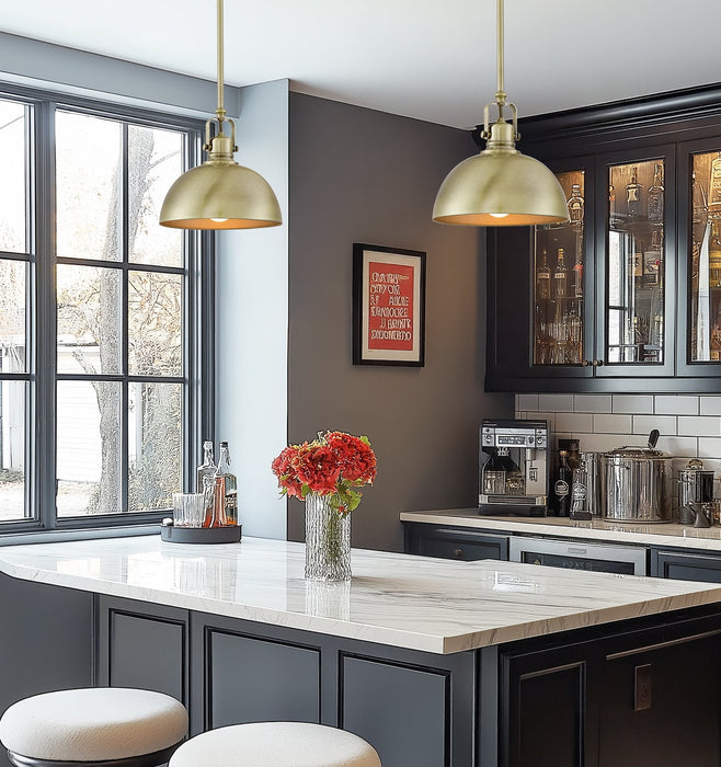 Belle Brushed Brass 1 Light Contemporary Industrial Pendant Light - 9.25" - View 3