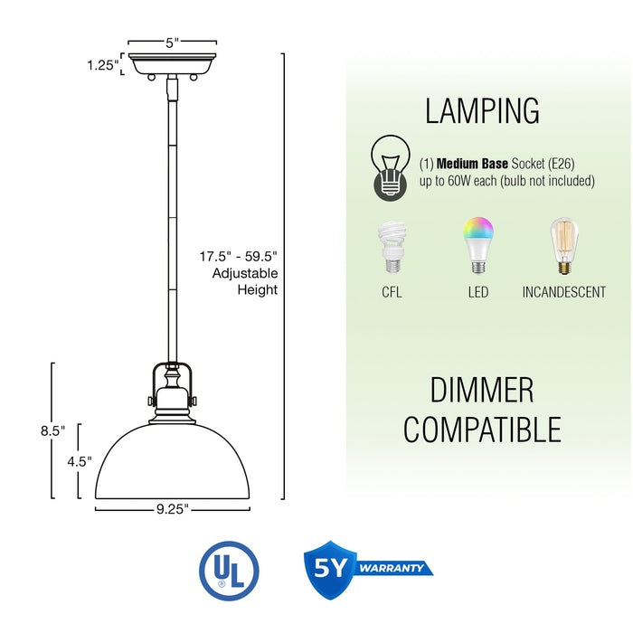 Belle Brushed Brass 1 Light Contemporary Industrial Pendant Light - 9.25" - View 4
