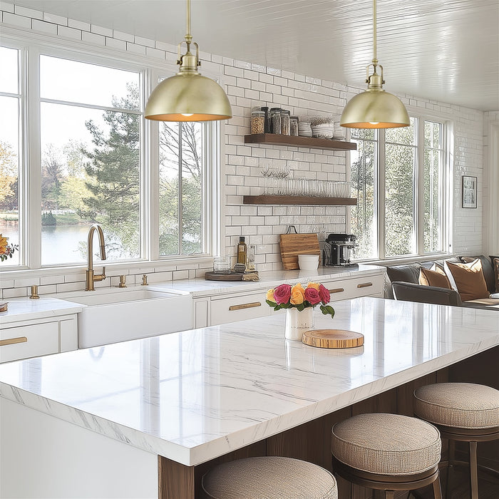 Belle Brushed Brass 1 Light Contemporary Industrial Pendant Light - 9.25" - View 5