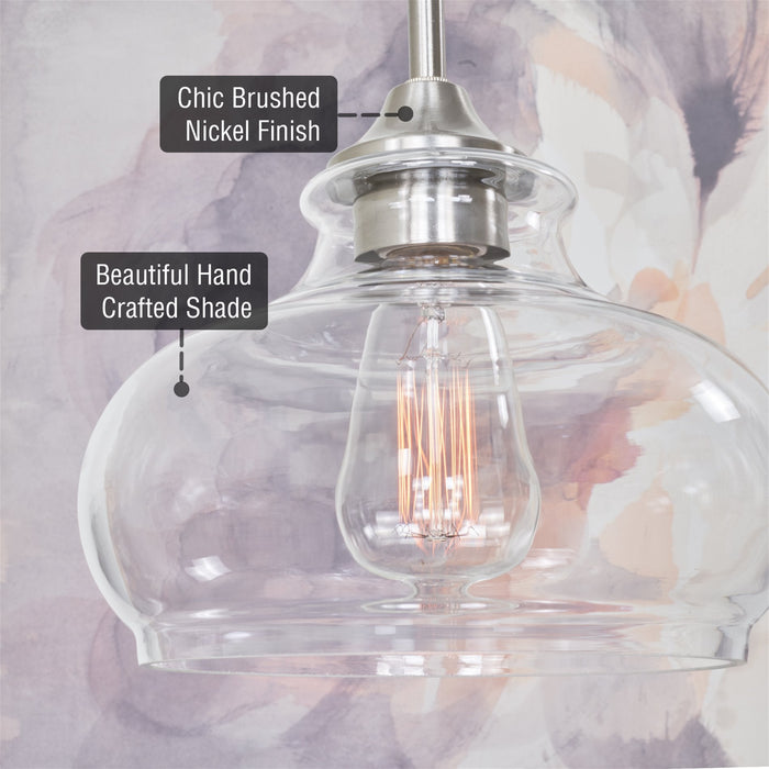 Harlow Brushed Nickel 1 Light Modern Industrial Farmhouse / Schoolhouse / Rustic Pendant Light - 9" - View 2