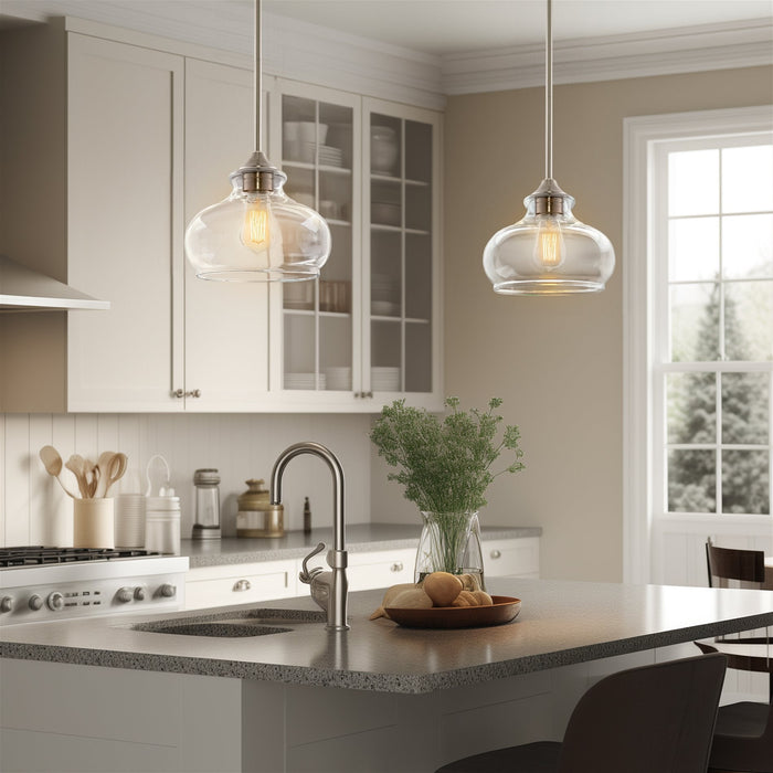 Harlow Brushed Nickel 1 Light Modern Industrial Farmhouse / Schoolhouse / Rustic Pendant Light - 9" - View 5