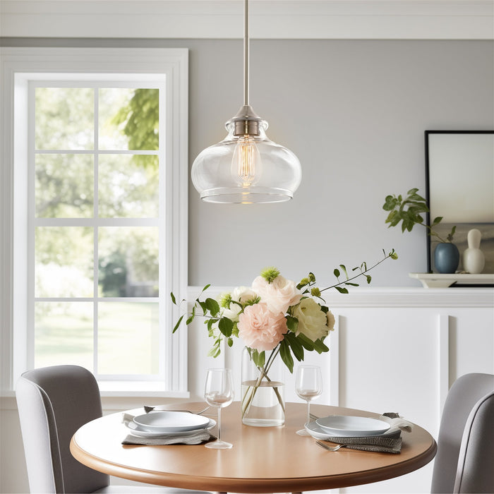 Harlow Brushed Nickel 1 Light Modern Industrial Farmhouse / Schoolhouse / Rustic Pendant Light - 9" - View 3