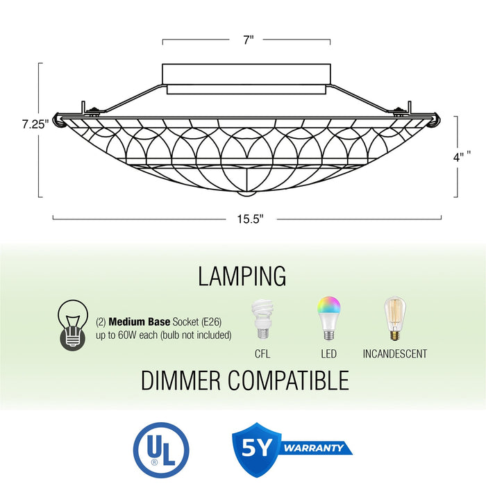 Mateo Black 2 Light Modern Dragonfly Tiffany Glass Flush Mount Ceiling Light - 15.5" - View 5