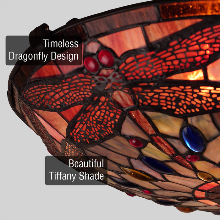 Mateo Black 2 Light Modern Dragonfly Tiffany Glass Flush Mount Ceiling Light - 15.5" - View 2