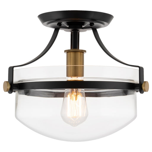 Zurich Black 1 Light Rustic Farmhouse Semi Flush Mount Ceiling Light - 12.25"