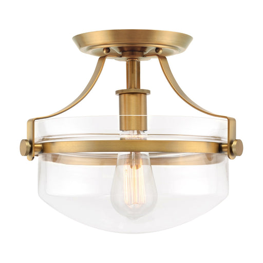 Zurich Warm Brass 1 Light Rustic Farmhouse Semi Flush Mount Ceiling Light - 12.25"