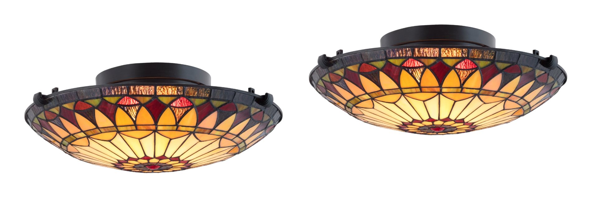 Mateo Black 2 Light Tiffany Glass Flush Mount Ceiling Light - 16" (2-Pack)