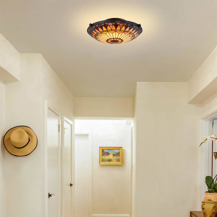 Mateo Black 2 Light Tiffany Glass Flush Mount Ceiling Light - 16" - View 2