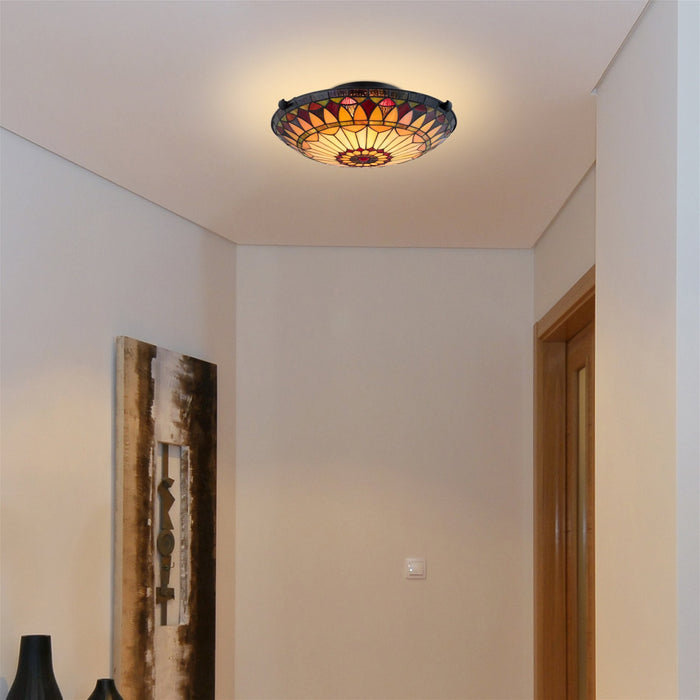 Mateo Black 2 Light Tiffany Glass Flush Mount Ceiling Light - 16" - View 4