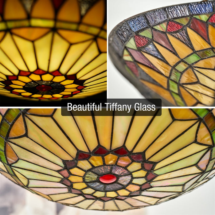 Mateo Black 2 Light Tiffany Glass Flush Mount Ceiling Light - 16"
