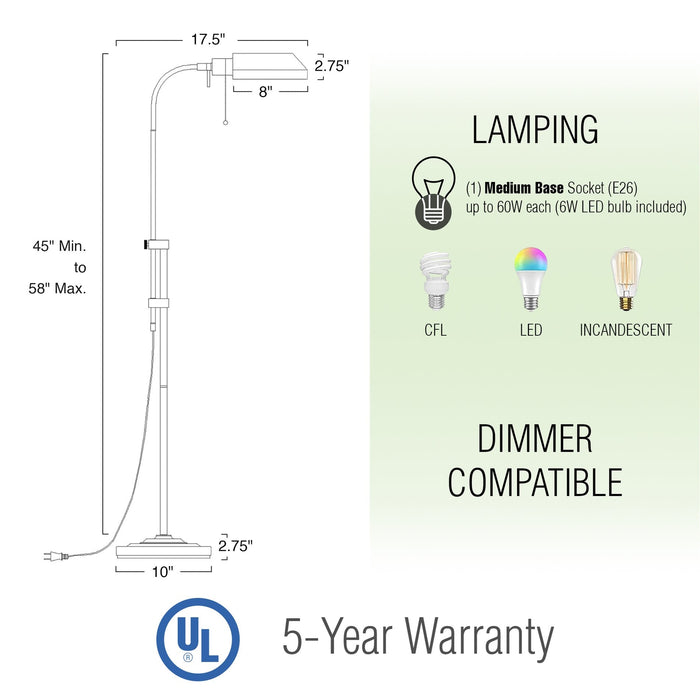 Prescott Dark Bronze 1 Light Modern Industrial Adjustable Standing Pharmacy Floor Lamp - 58" - View 5