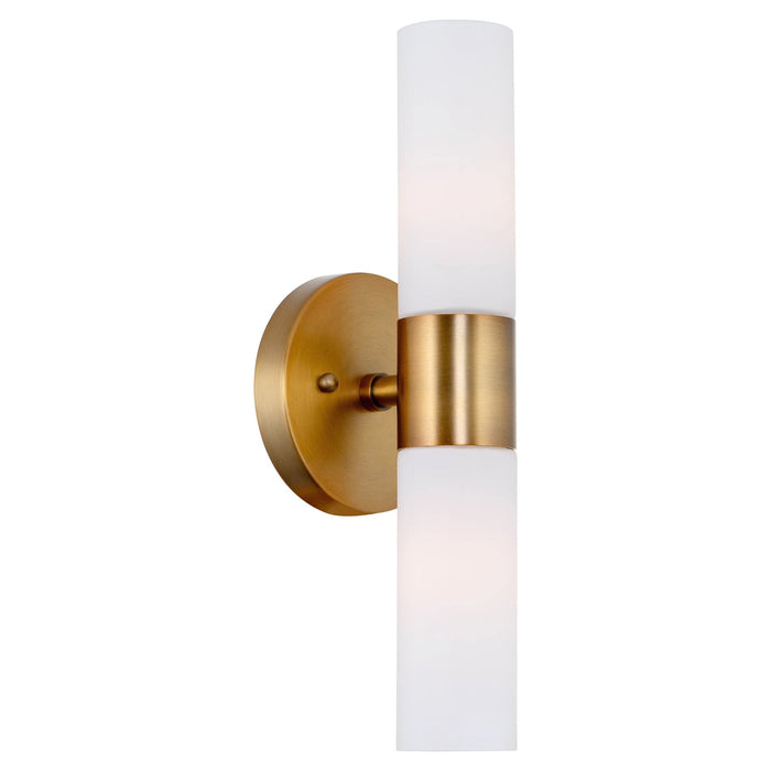 Duo Warm Brass 2 Light Modern Bathroom Vanity Wall Sconce - 14"