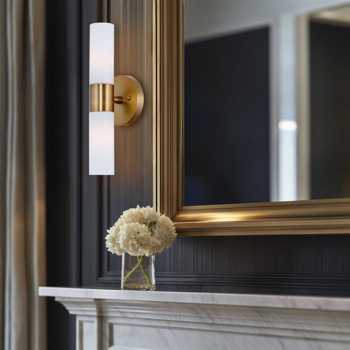 Duo Warm Brass 2 Light Modern Bathroom Vanity Wall Sconce - 14" - View 6