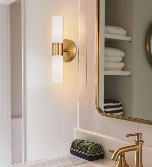 Duo Warm Brass 2 Light Modern Bathroom Vanity Wall Sconce - 14" - View 5