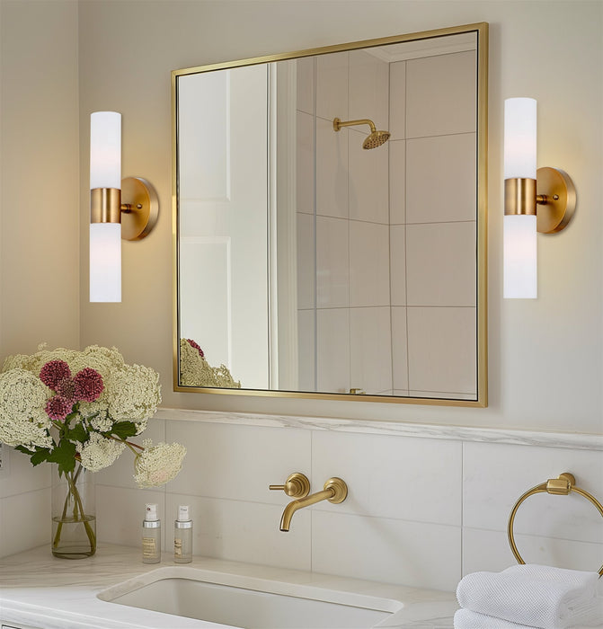 Duo Warm Brass 2 Light Modern Bathroom Vanity Wall Sconce - 14" - View 3