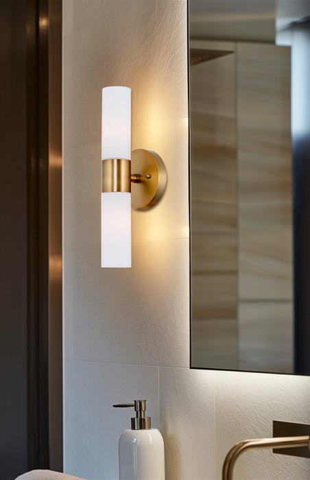 Duo Warm Brass 2 Light Modern Bathroom Vanity Wall Sconce - 14" - View 7