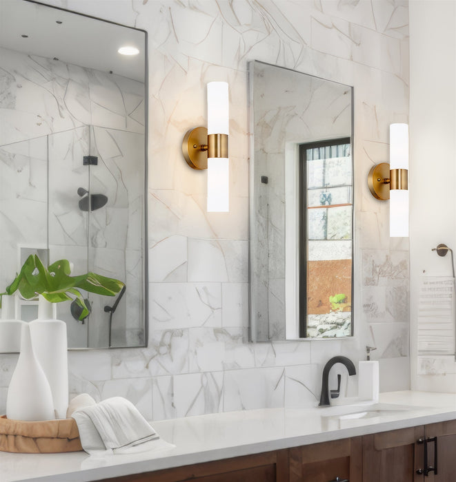Duo Warm Brass 2 Light Modern Bathroom Vanity Wall Sconce - 14" - View 8