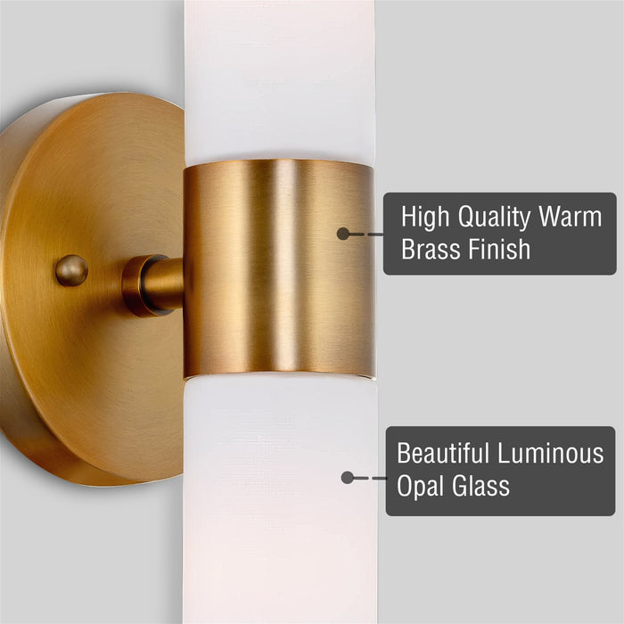 Duo Warm Brass 2 Light Modern Bathroom Vanity Wall Sconce - 14" - View 2