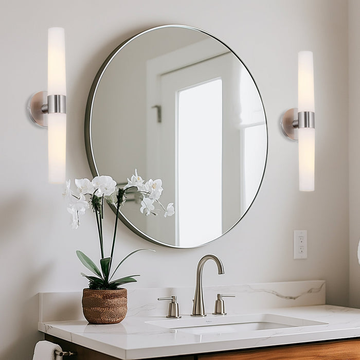 Duo Brushed Nickel 2 Light Modern Bathroom Vanity Wall Sconce - 21" - View 5