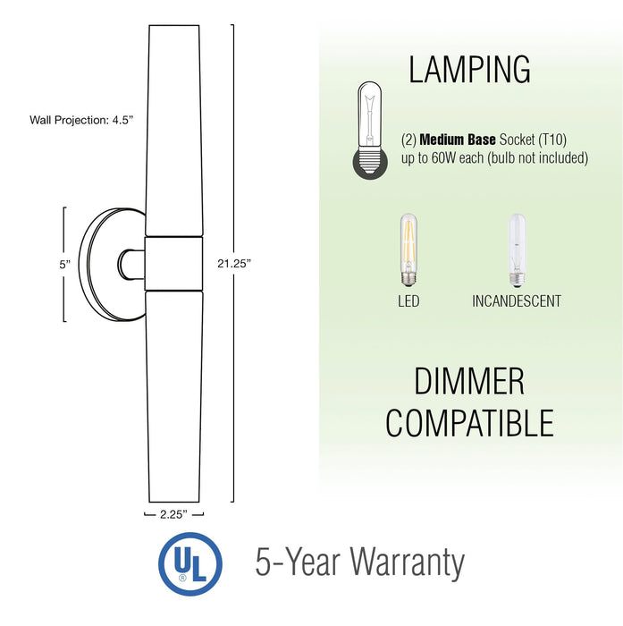 Duo Brushed Nickel 2 Light Modern Bathroom Vanity Wall Sconce - 21" - View 4