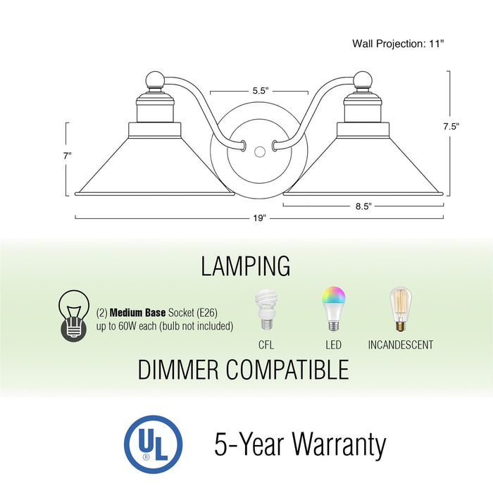Welton Brushed Dark Bronze 2 Light Modern Farmhouse Bathroom Wall Sconce - 19" - View 4