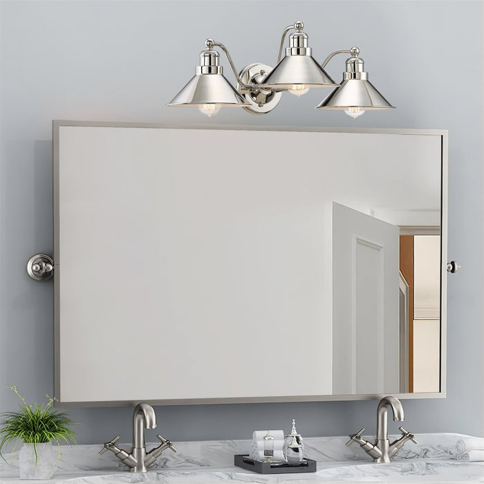 Welton Polished Nickel 3 Light Modern Farmhouse Bathroom Light - 25.5" - View 8
