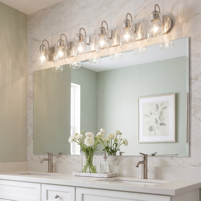 Armada II Brushed Nickel 6 Light Modern Over Mirror Bathroom Vanity Light - 48" - View 5