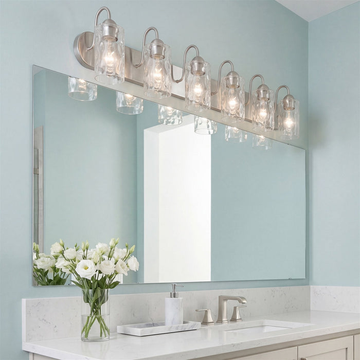 Armada II Brushed Nickel 6 Light Modern Over Mirror Bathroom Vanity Light - 48" - View 6