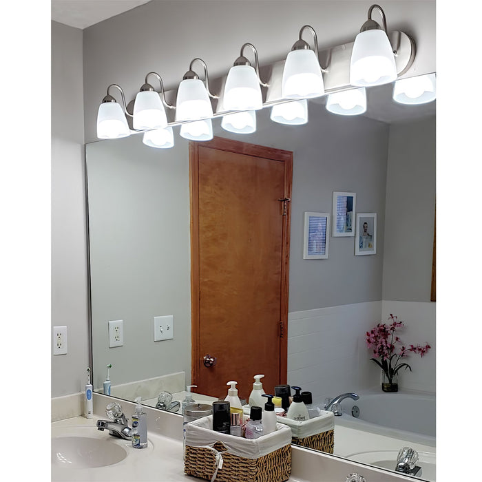 Armada Brushed Nickel 6 Light Modern Over Mirror Bathroom Vanity Light - 48.5" - View 5