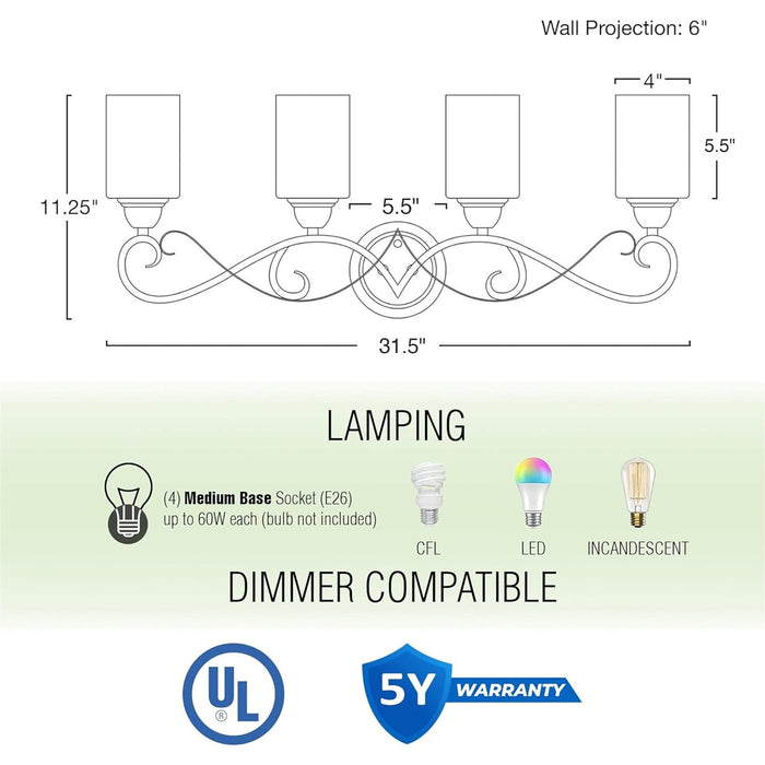 Villa Oil Rubbed Bronze 4 Light Traditional Bathroom Vanity Light - 31.25" - View 4