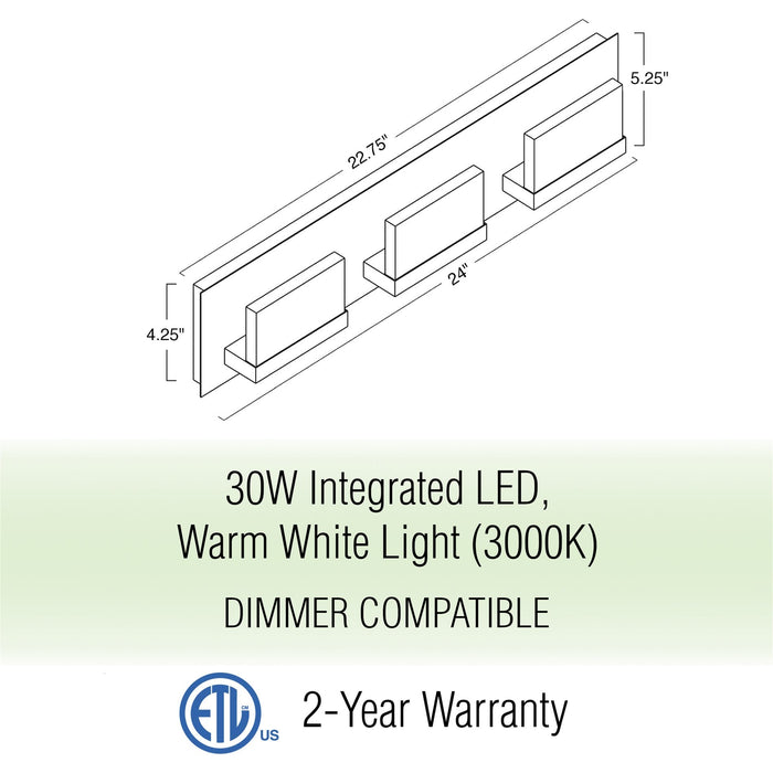 Everett Brushed Nickel 3 Light Modern Integrated LED Bathroom Vanity Light - 24" - View 4
