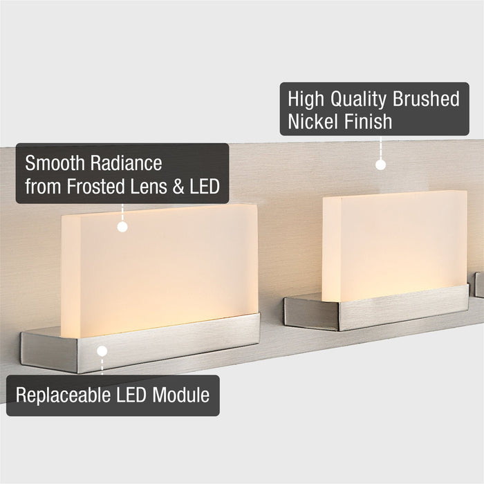 Everett Brushed Nickel 3 Light Modern Integrated LED Bathroom Vanity Light - 24" - View 2