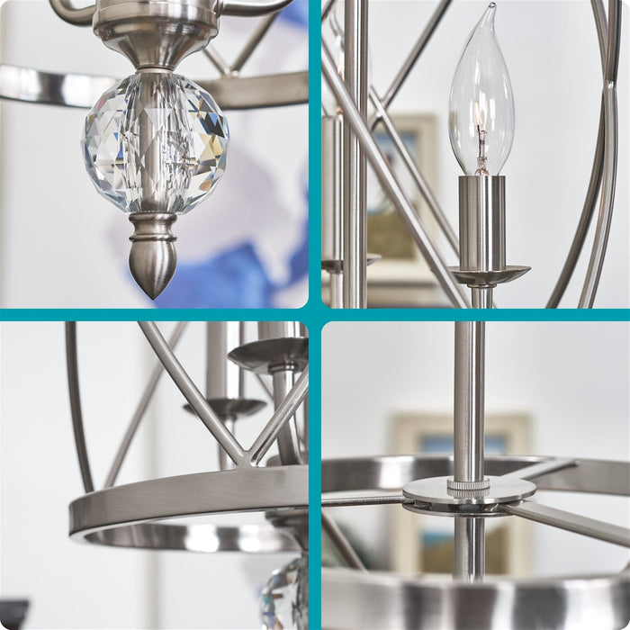 Eleanor Brushed Nickel 3 Light Modern Foyer Light Pendant Chandelier - 10" (2-Pack) - View 2